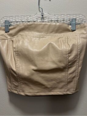 NWT Les Lis Faux Leather Strapless Crop Top Bustier Size S Cream